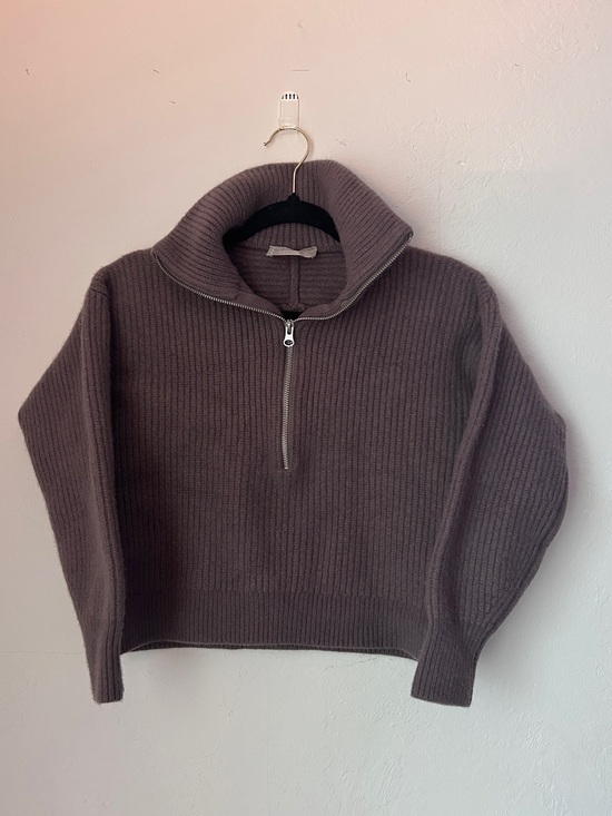 Everlane Sweaters - Everlane Wool Ribbed Half-Zip Sweater - Taupe Brown